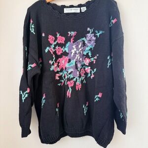 VTG Maggie Lawrence Floral Knit Sweater Women 18/20 Cottagecore Romantic Retro